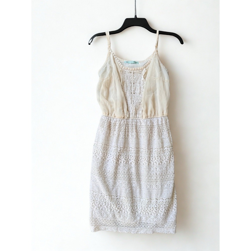 Maurices Lace Trim Mini Dress Spaghetti Strap Boho Flirty Ivory‎ Wedding Size L